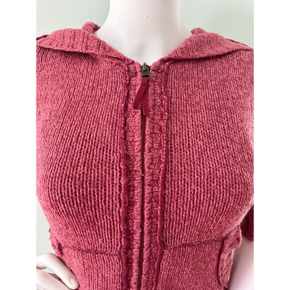 Vintage Y2k Mudd Burgundy Red Knit Zip Up Cropped Short Sleeve Sweater Jacket XS - Picture 7 of 10